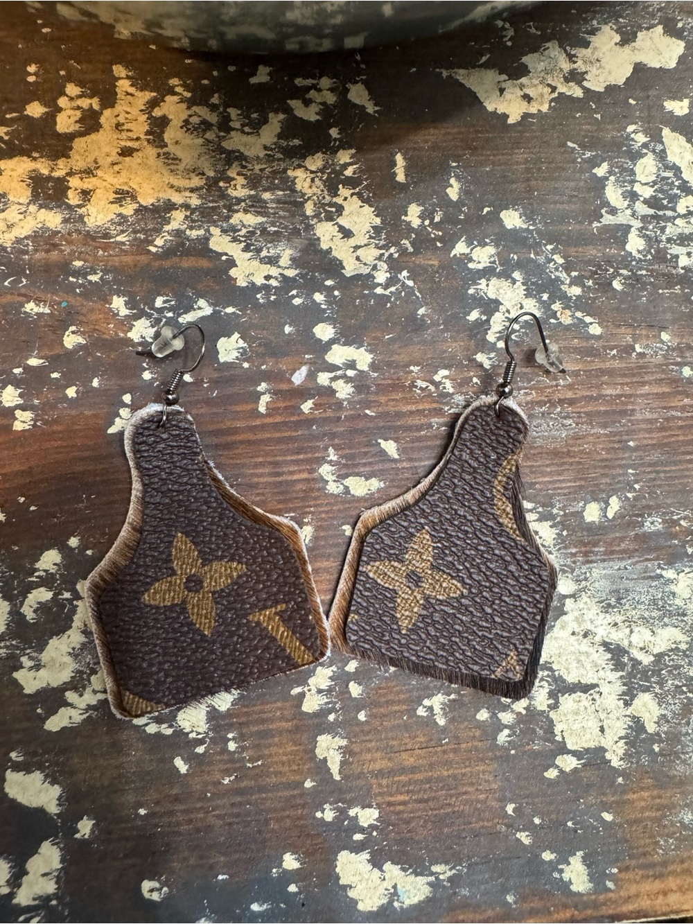 🔥Recycled LV Canvas and Cow Hide Leather Drop Earrings🔥